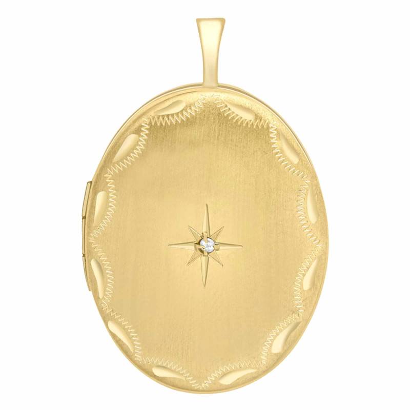 375 Yellow Gold & 0.01 ct Diamond Oval Photo Locket Pendant, 20 x 32 mm - Emanessence
