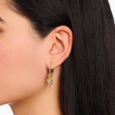 Yellow Gold-Plated & Cubic Zirconia and Lab-Grown Sapphire Tempting Romance Hoop Earrings, Height 33.60 mm - CR7 - Thomas Sabo