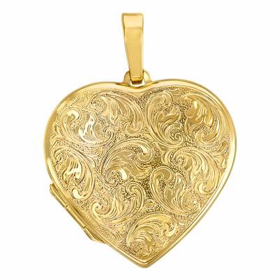 Yellow Gold Large Heart Photo Locket Pendant - Emanessence