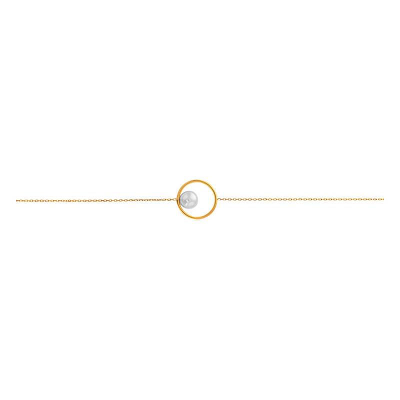 375/1000 Yellow Gold Ring & Cultured Pearl Bracelet, Length 16.50 cm to 18 cm - Emanessence