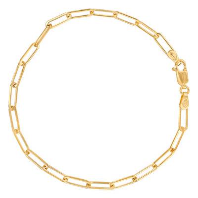 375/1000 Yellow Gold Rectangle Link Bracelet, 3 mm Wide, 19 cm Long - Emanessence