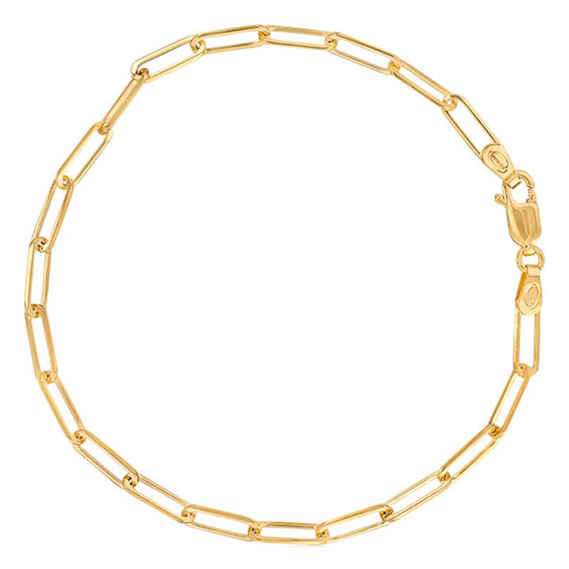 375/1000 Yellow Gold Rectangle Link Bracelet, 3 mm Wide, 19 cm Long - Emanessence