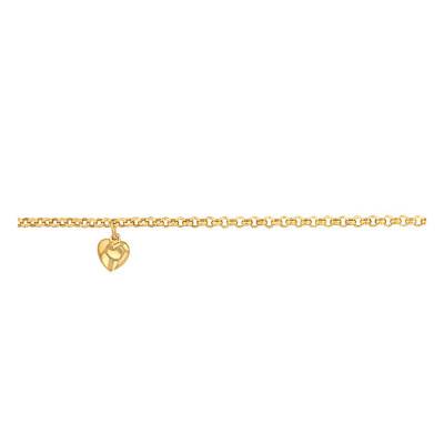 Yellow Gold Rolo Chain Heart Charm Bracelet, Length 18.50 cm, Width 2 mm - Emanessence