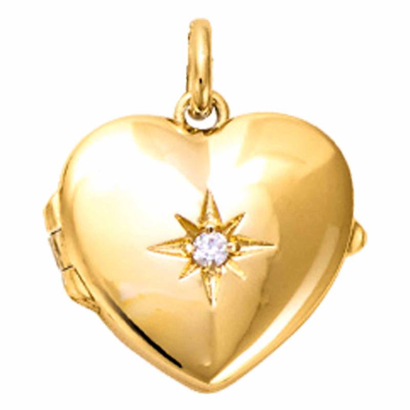 Yellow Gold-Plated & Cubic Zirconia Heart Photo Pendant - Emanessence