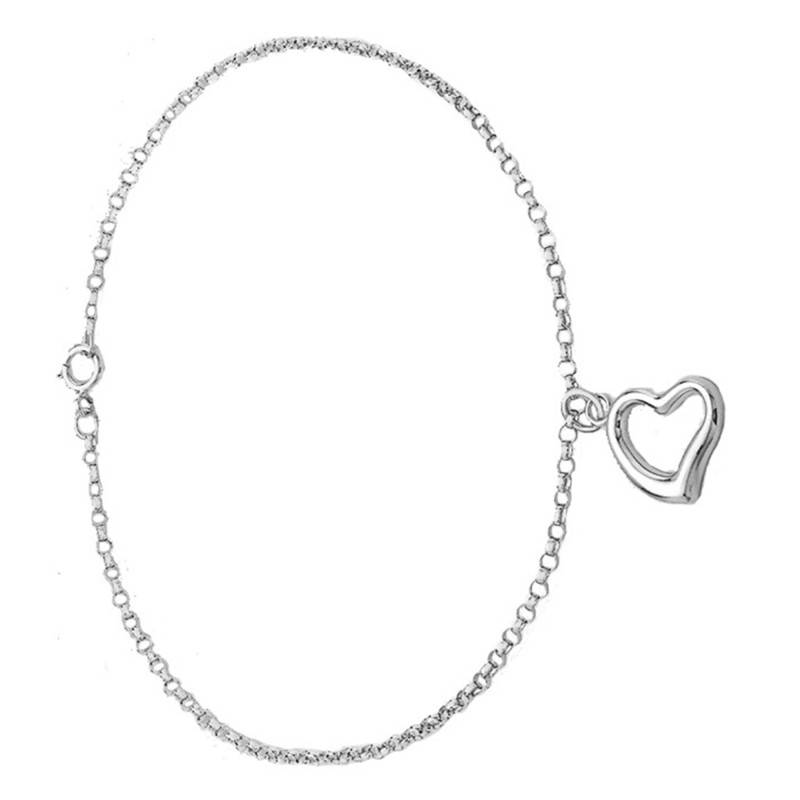 375/1000 White Gold Open-Work Domed Heart Bracelet, Length 18 cm - Emanessence