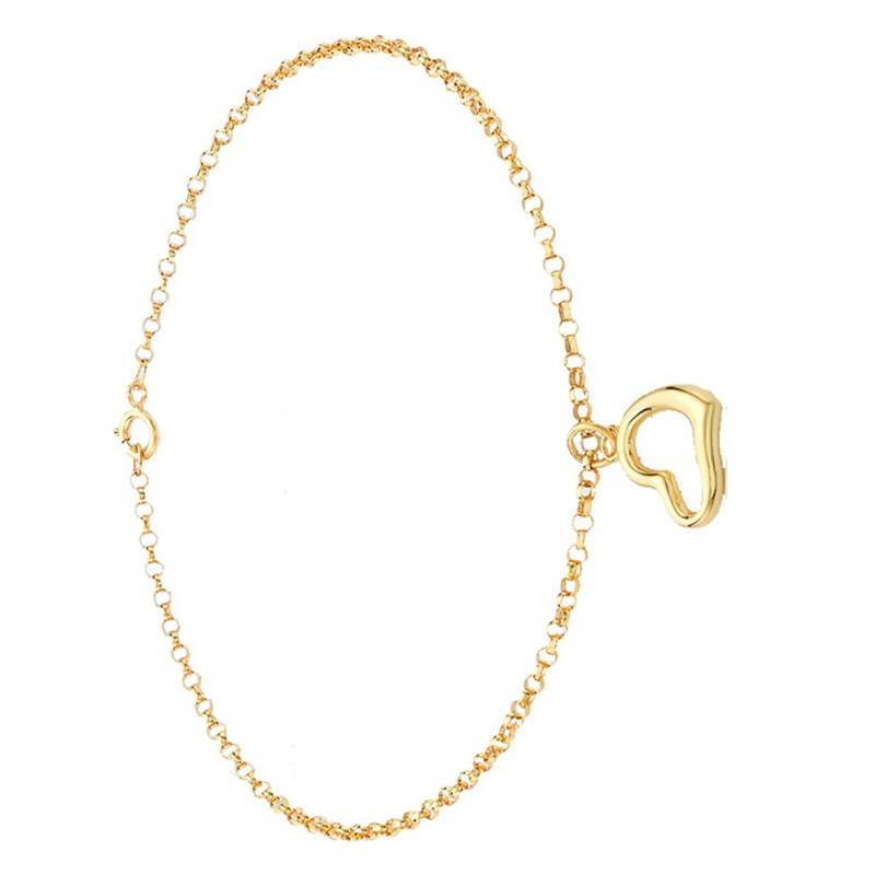 375/1000 Yellow Gold Open-Work Domed Heart Bracelet, Length 18 cm - Emanessence