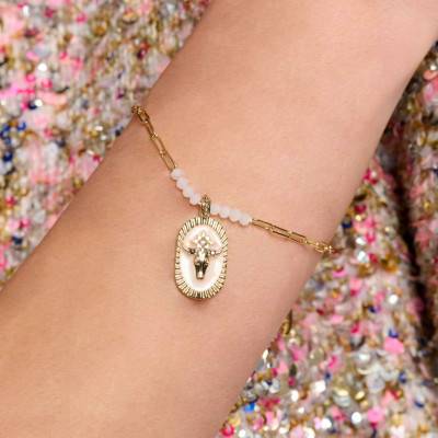 Bracelet Picador Doré & Email Blanc, Longueur 15,50 à 18,50 cm - Hipanema