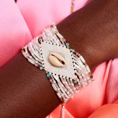 Bracelet Chokohona Multi-liens Coquillage Doré, Perles & Pierres, Longueurs 16 cm à 18 cm - Hipanema