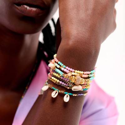 Bracelet Arklove Multi-liens Doré, Perles & Pierre, Longueur 16 à 18 cm - Hipanema