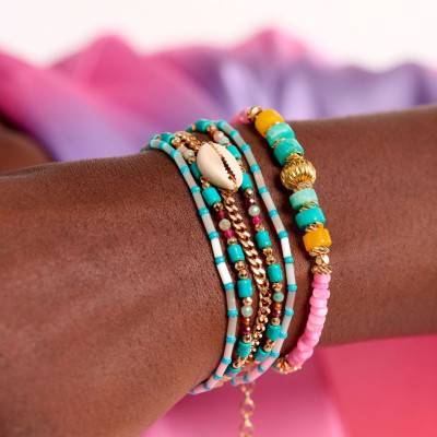 Bracelet Nusa Multi-liens Turquoise, Perles & Pierre, Longueur 16 à 18 cm - Hipanema