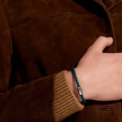 Bracelet Cuir Tressé Bleu & Acier - MB134068, Longueur 17,50 cm à 18,50 cm - Montblanc