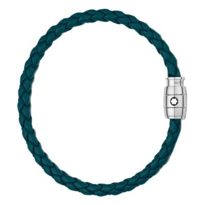 Bracelet Cuir Tressé Bleu & Acier - MB134068, Longueur 17,50 cm à 18,50 cm - Montblanc