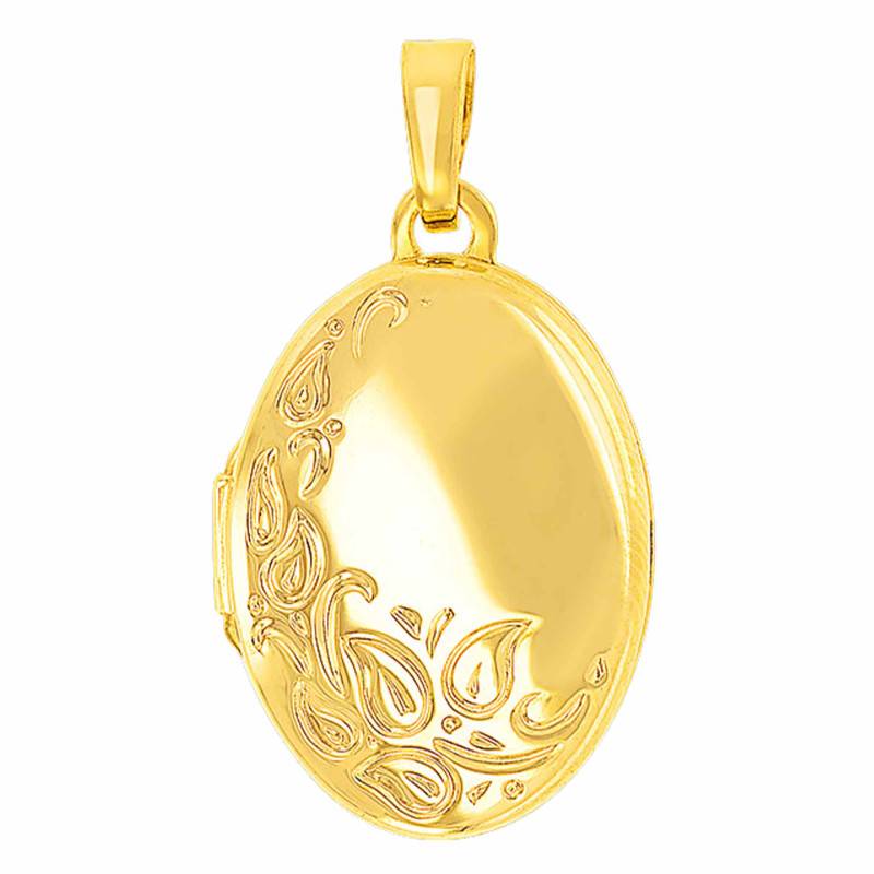 375/1000 Yellow Gold Oval Leaf Photo Pendant - Emanessence