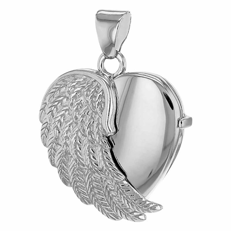 925 Silver Angel Wing Heart Photo Locket Pendant - Artemis