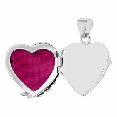 925 Silver Angel Wing Heart Photo Locket Pendant - Artemis