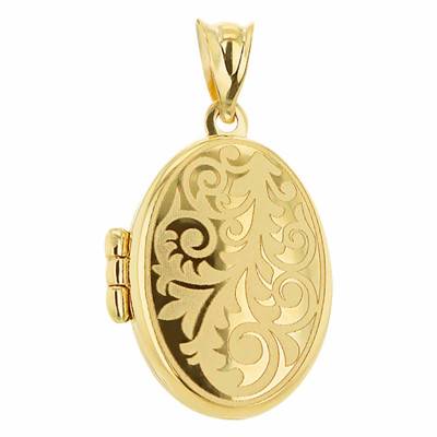 375 Yellow Gold Oval Photo Locket Pendant - Emanessence