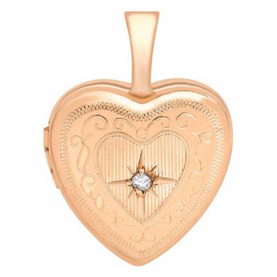 Pendentif Porte Photo Coeur, Or Rose 375 & Diamant 0,01 ct - Emanessence