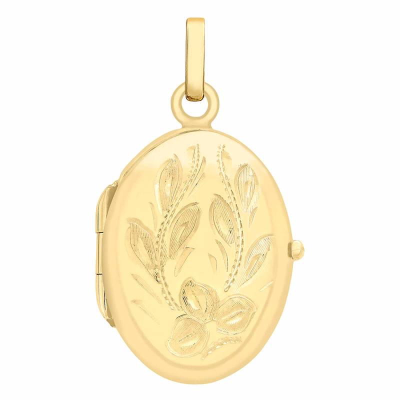 375 Yellow Gold Floral Oval Photo Locket Pendant 17 x 28 mm - Emanessence