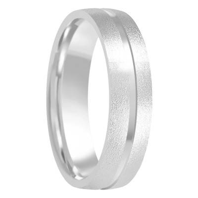 Alliance Demi-Bombée Confort Sablée Rainurée en Or Blanc 750, Largeur 5 mm - Amore