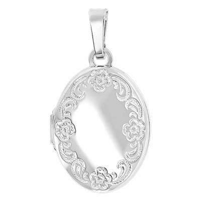"925/1000 Rhodium-Plated Silver Floral Arabesque Photo Pendant" - Emanessence