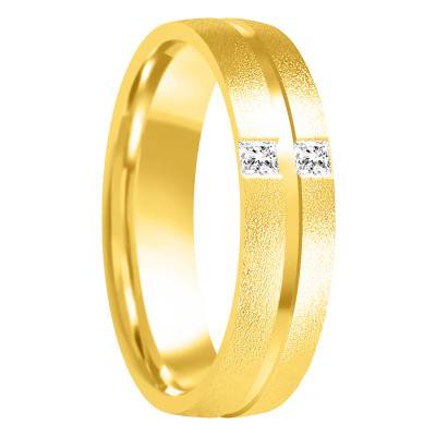 Alliance Demi-Bombée Confort Rainurée en Or Jaune 750 & Diamants 0,03 ct, Largeur 5 mm - Amore
