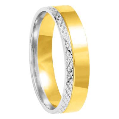 Alliance Ruban Confort en 2 Ors Gris Facettée et Jaune 375, Largeur 4 mm ou 5 mm - Amore