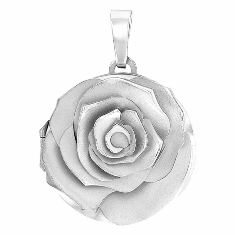 925 Rhodium-Plated Silver Rose Relief Photo Pendant - Emanessence