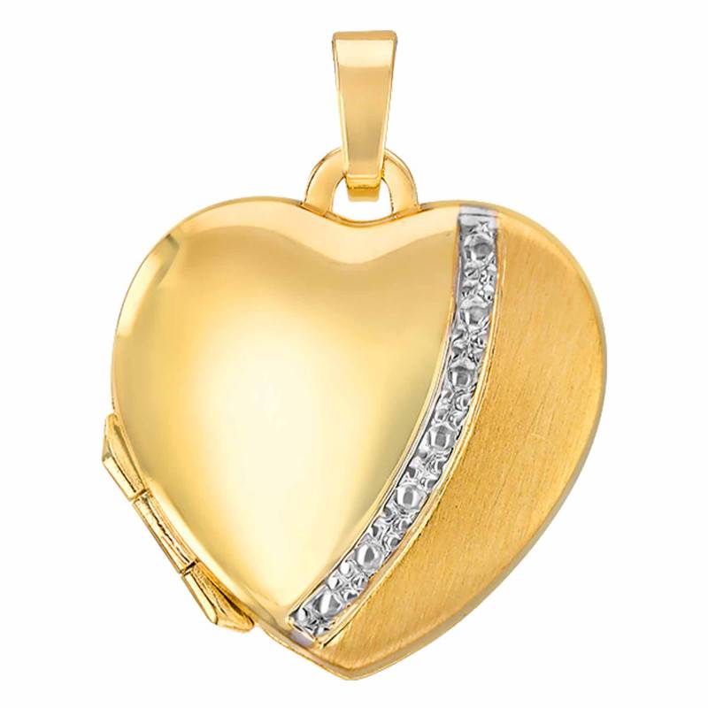 Yellow Gold Matte Polished Heart Photo Locket Pendant - Emanessence
