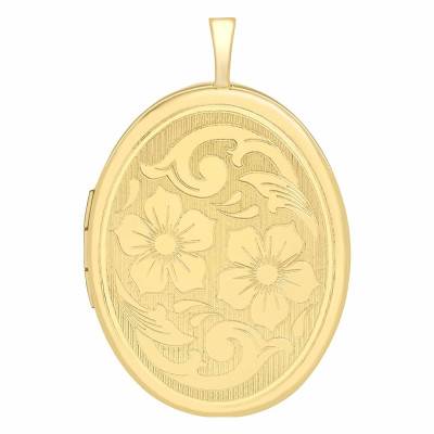 375 Yellow Gold Floral Oval Photo Locket Pendant - Emanessence