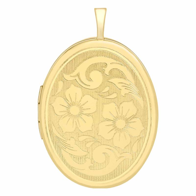 375 Yellow Gold Floral Oval Photo Locket Pendant - Emanessence