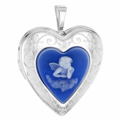 Sterling Silver 925 Cherub Cameo Heart Photo Locket Pendant - Artemis - Artemis