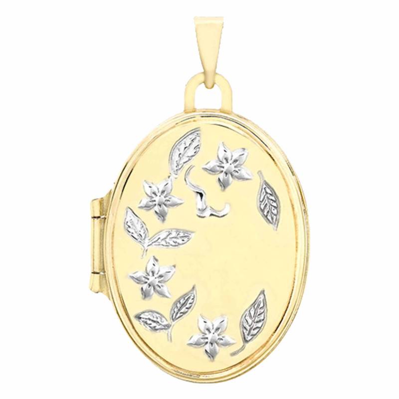 Oval Floral Photo Locket Pendant in 2-Tone 375 Gold - Emanessence