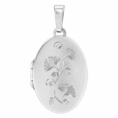 925 Rhodium-Plated Silver Ginkgo Leaf Photo Locket Pendant - Emanessence