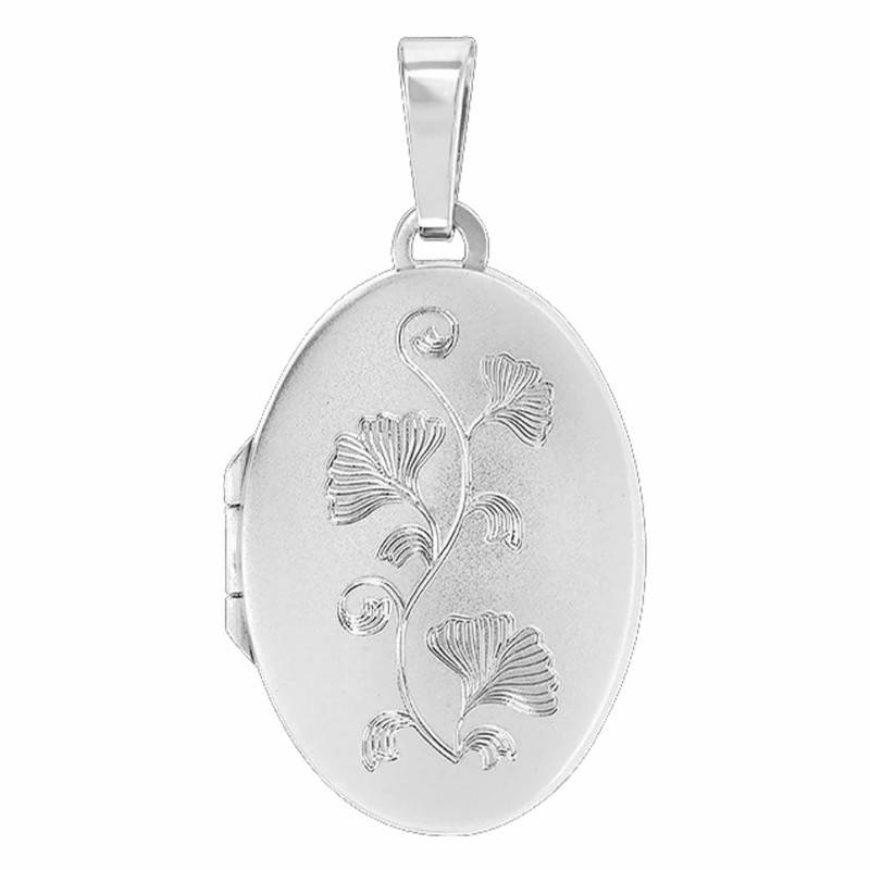 925 Rhodium-Plated Silver Ginkgo Leaf Photo Locket Pendant - Emanessence