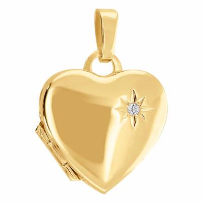 375 Yellow Gold & Diamond Heart Photo Pendant - Emanessence