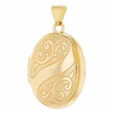 375 Yellow Gold Oval Arabesque Photo Locket Pendant - Emanessence