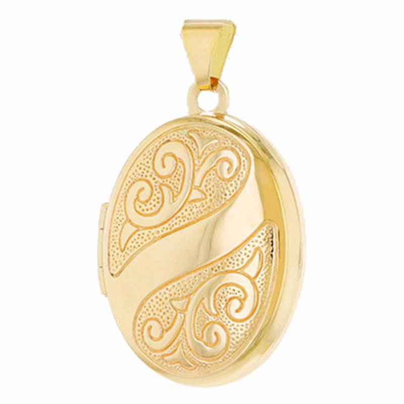 375 Yellow Gold Oval Arabesque Photo Locket Pendant - Emanessence