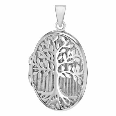Rhodium-Plated 925 Silver Oval Tree of Life Photo Locket Pendant - Artemis