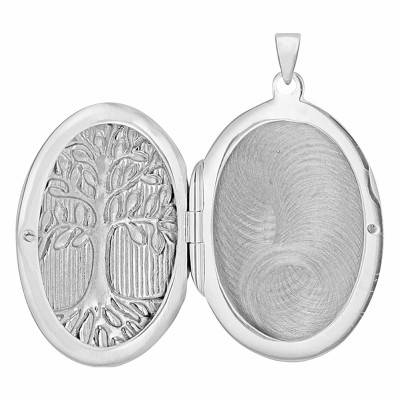 Rhodium-Plated 925 Silver Oval Tree of Life Photo Locket Pendant - Artemis