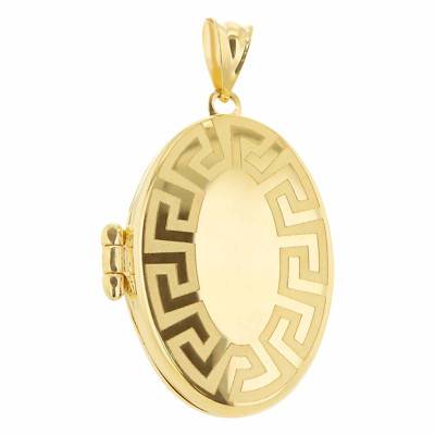 Pendentif Porte Photo Ovale Grec en Or Jaune 375 - Emanessence