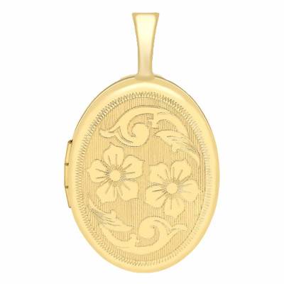 Pendentif Photo Ovale Motifs Fleurs Or Jaune 375 - Emanessence