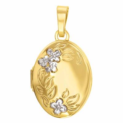 Pendentif Photo Ovale Fleurs Or Jaune 375 - Emanessence