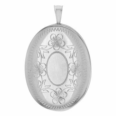 Rhodium-Plated 925 Silver Oval Floral Photo Locket Pendant - Artemis