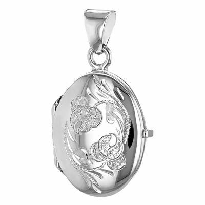 Pendentif Porte Photo Ovale Fleurs en Argent 925 - Artemis