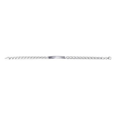 Sterling Silver Flat Mariner ID Bracelet, Length 17 cm to 22 cm, Width 4 mm - Emanessence