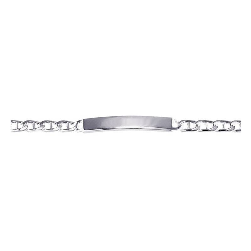 Sterling Silver Flat Mariner ID Bracelet, Length 17 cm to 22 cm, Width 4 mm - Emanessence
