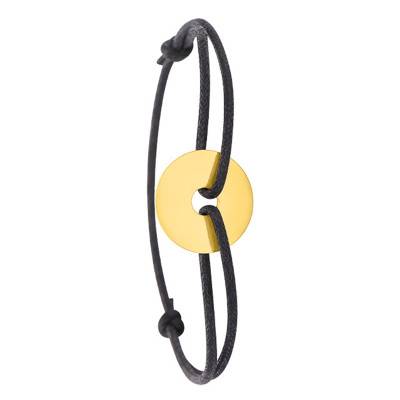 Bracelet Cordon Noir & Jeton Ajouré Or Jaune 375, Longueur 15 cm - Emanessence
