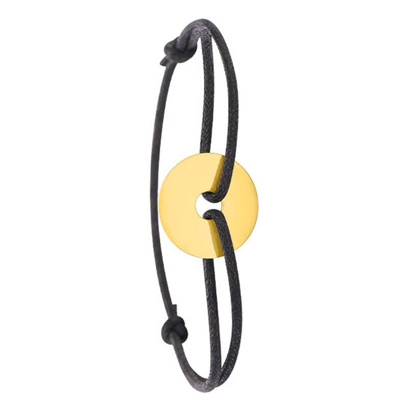Black Cord 375 Yellow Gold Openwork Charm Bracelet, Length 15 cm - Emanessence