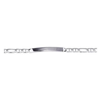 Sterling Silver Flat Alternating Mariner Chain ID Bracelet, Length 17 cm to 22 cm, Width 4 mm - Emanessence