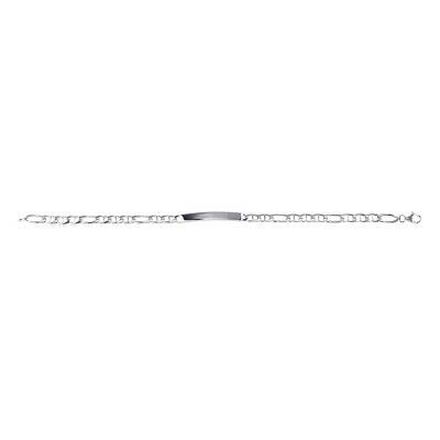 Sterling Silver Flat Alternating Mariner Chain ID Bracelet, Length 17 cm to 22 cm, Width 4 mm - Emanessence